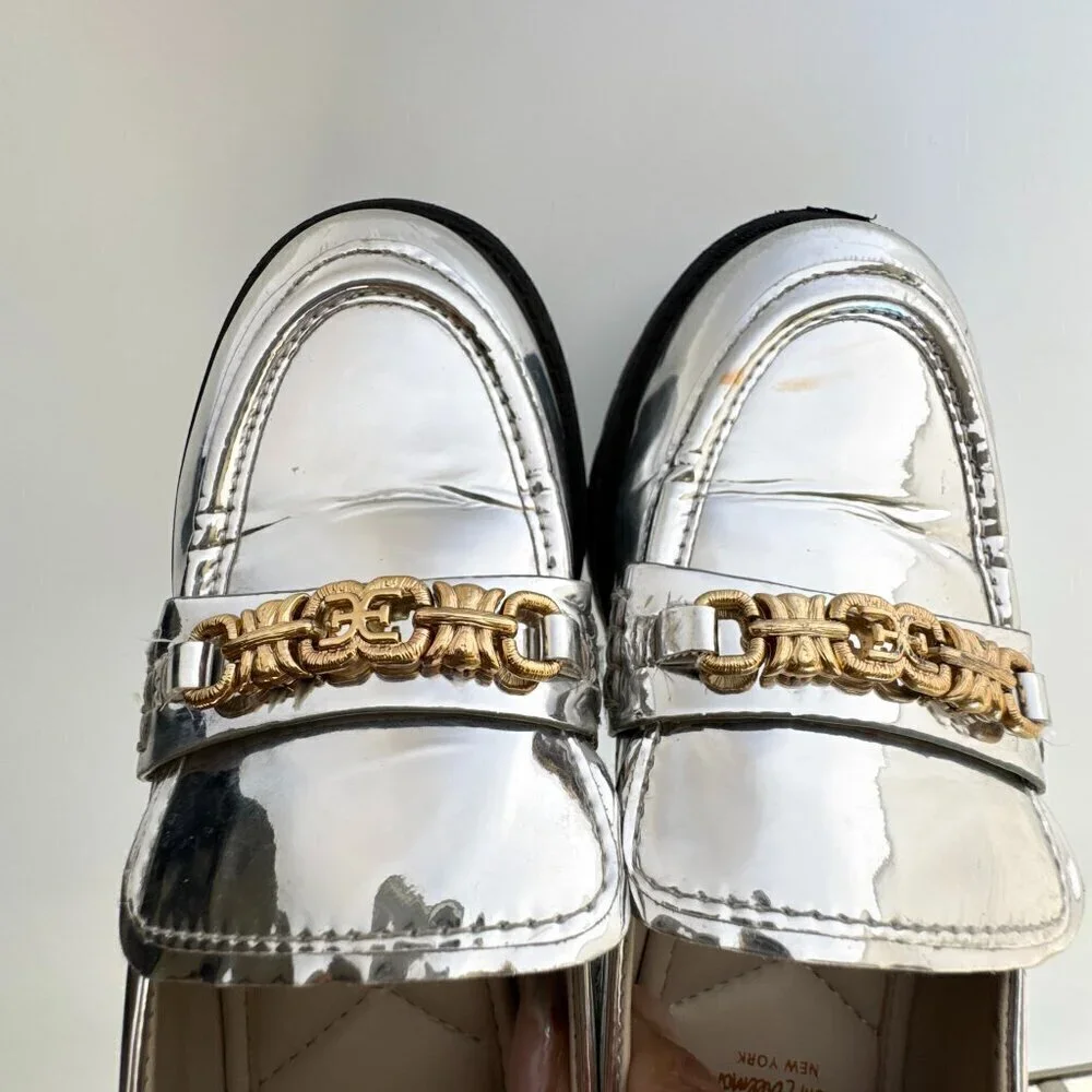 Sam Edelman Kids' Teo Platform Silver Metallic Loafer Lug Girls Size 13